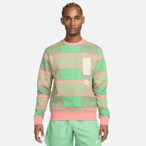 Nike Men's Vibrant Green and Pink Crewneck Sweater